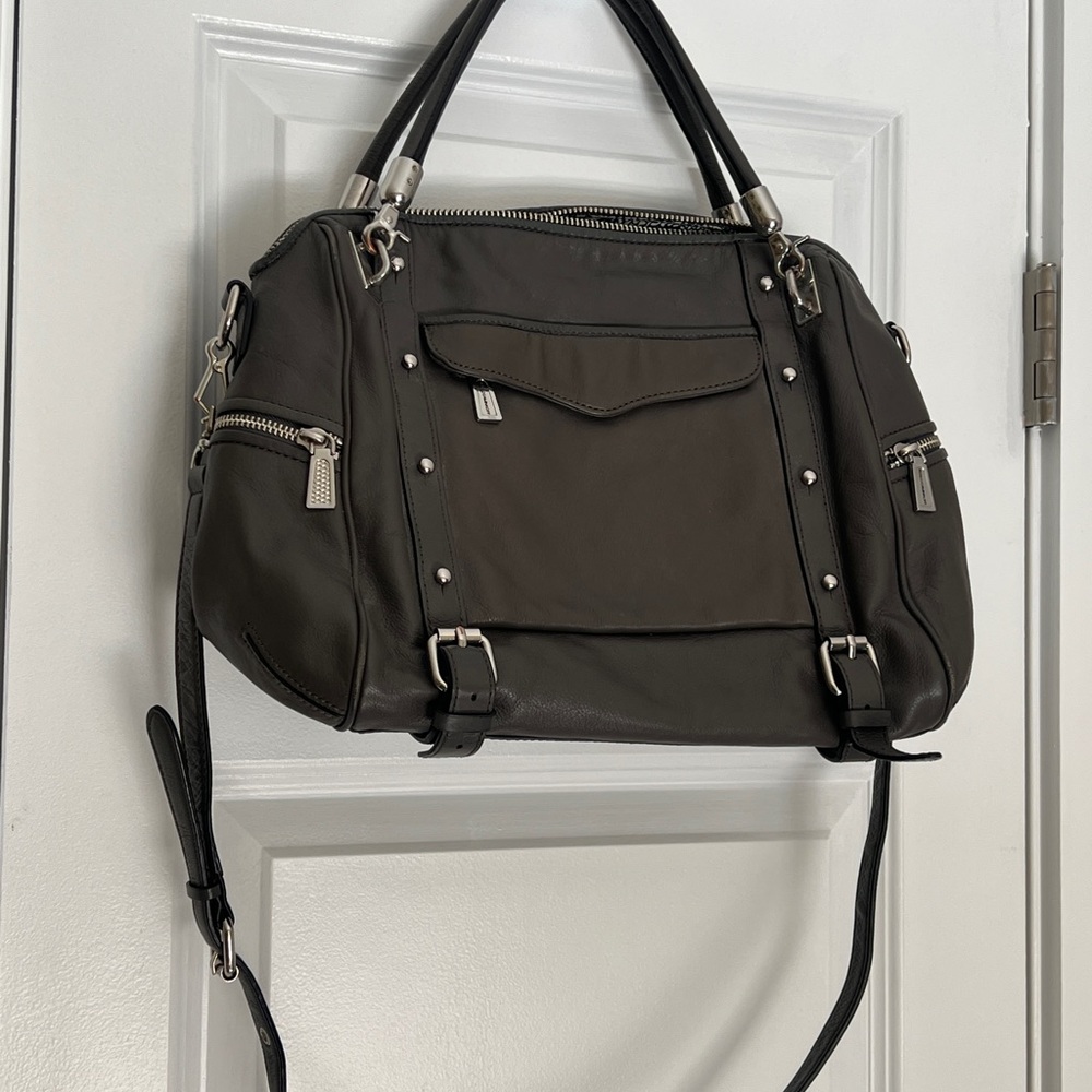 Rebecca Minkoff dark gray leather crossbody satchel handbag purse